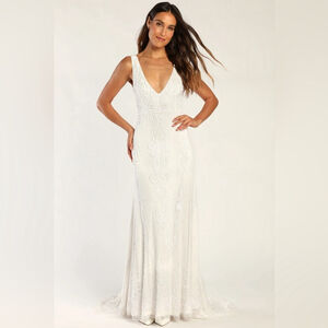 Passionate Romance white beaded sequin mermaid maxi gown